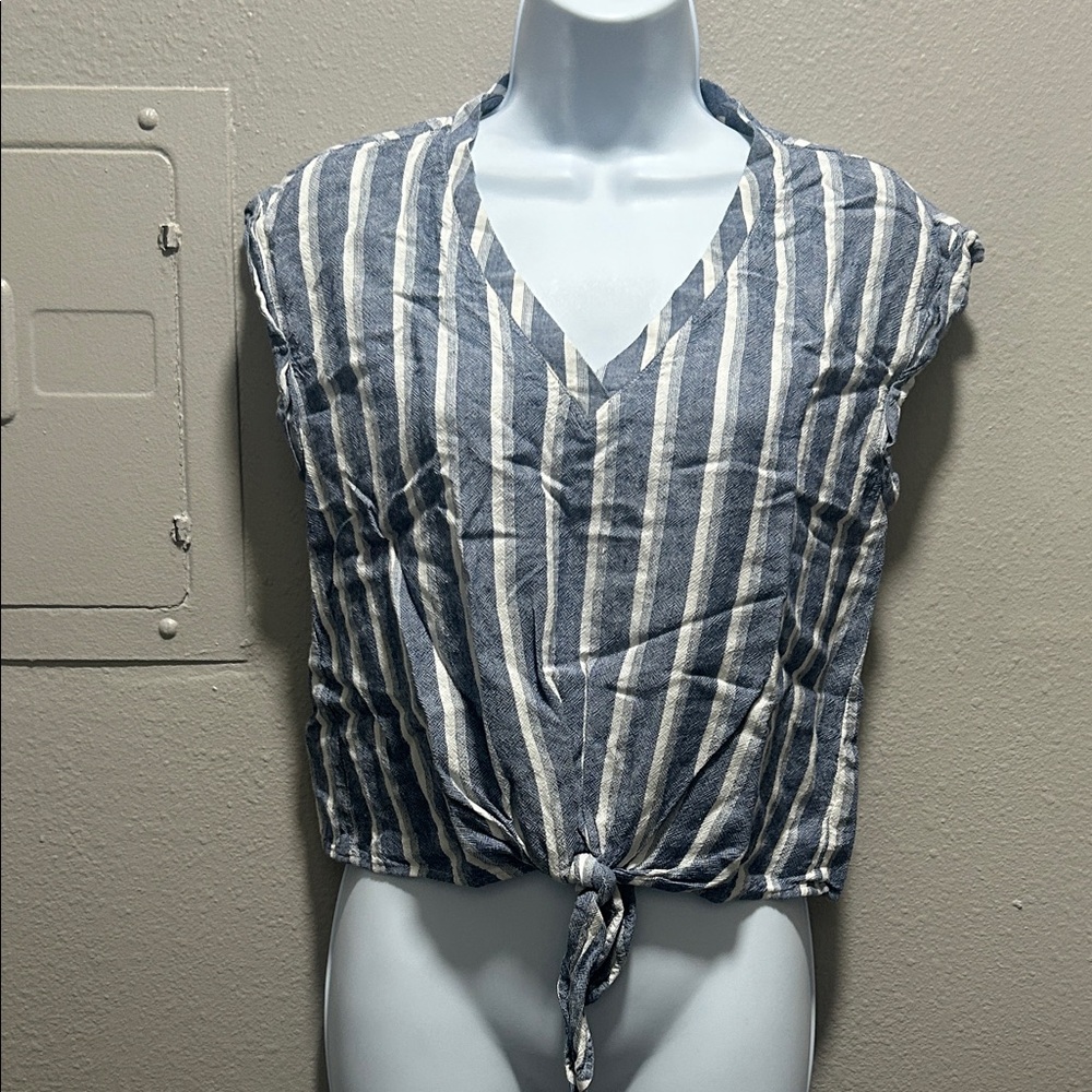Cloth & Stone Navy and Cream Striped Blouse